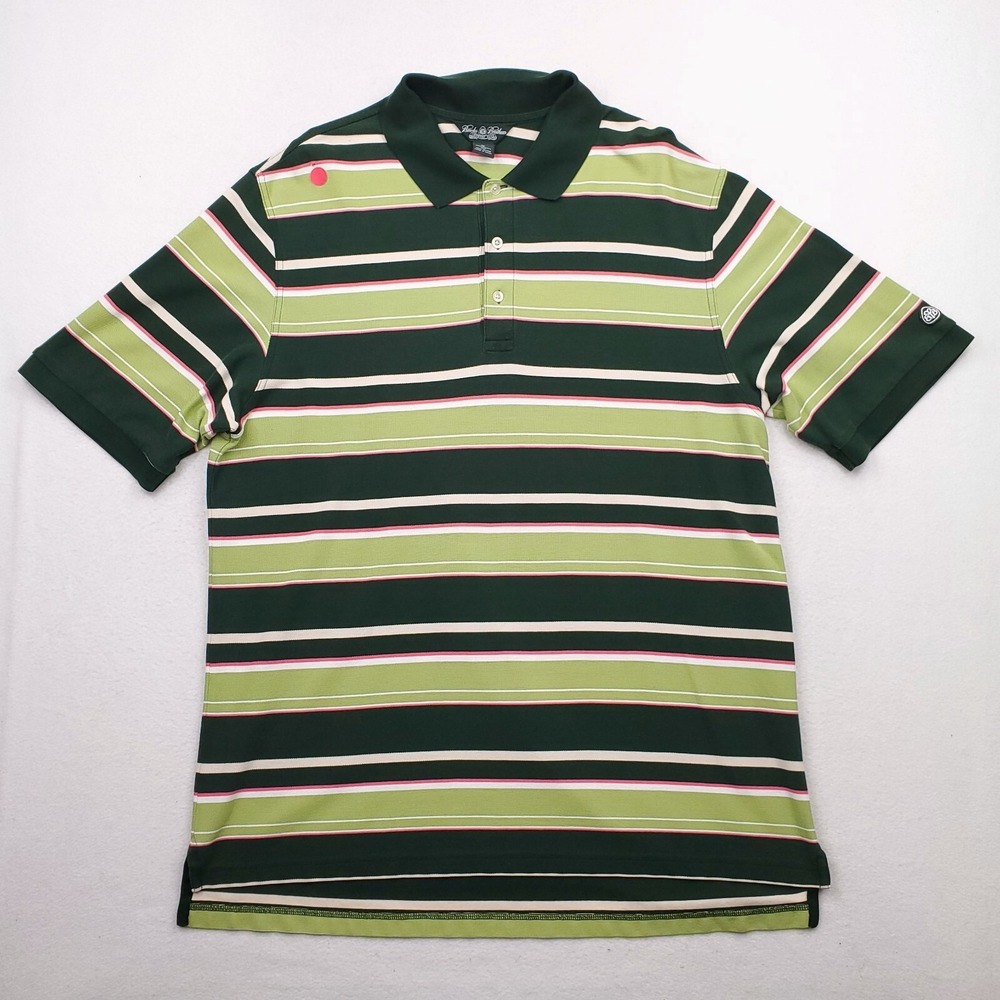 Brooks Brothers Shirt Mens XL Green Striped Country Club Polo Performance Golf